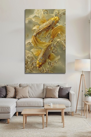 Lüks Altın Koi Balığı Mücevherli Feng Shui Cam Tablo Zenginlik Ve Şans Temalı Duvar Sanatı Modern Dekorasyon Temalı Dekoratif Duvar Tablosu, Salon, Ev Ve Ofis Dekoru,