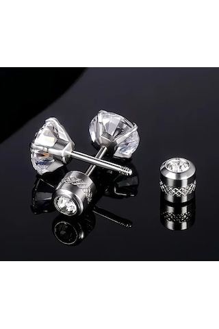 Paslanmaz Çelik Zirkon Taşlı Vidalı Beyaz Crystal Unisex/erk Silver