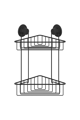 Vakumlu Banyo Köşe Rafı 2 Katlı Siyah S257 Siyah