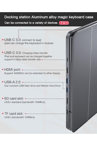 Doqo Apple Uyumlu iPad Air/pro 11 Klavye Kılıfı 7 Si 1 Arada Hub, Hdmı, Usb-c, Trackpad, Arkadan Aydınlatmalı