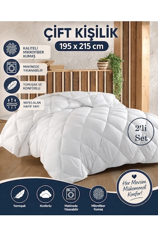 2adet Bella Home Mikrofiber -beyaz- Çift Kişilik Yorgan 195x215