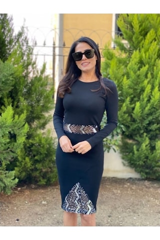 Forlady Gümüş Transparan Elbise-S-Siyah