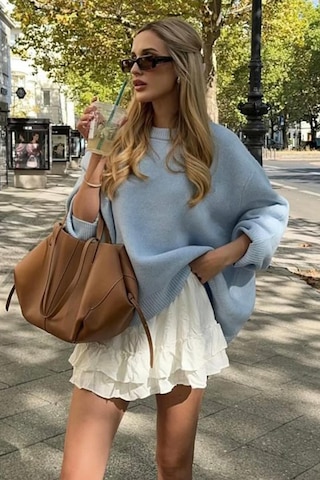 Bebe Mavisi Bisiklet Yaka Oversize Triko Kazak Mg1972 Bebe Mavisi