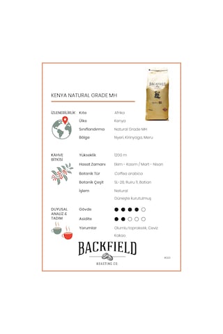 Backfield Roasting Co. Kenya Natural Grade Çekirdek Kahve 1 KG