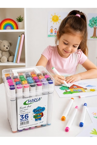 36 Renk Çift Uçlu Marker Kalem Seti Touch Art Boyama Ve Çizim Kalemi Kutulu Çok Renkli