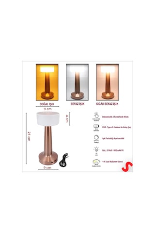 Şarjlı Dokunmatik Ayarlanabilir Renk Tonlu Led Masa Lambası - 21cm Renkli