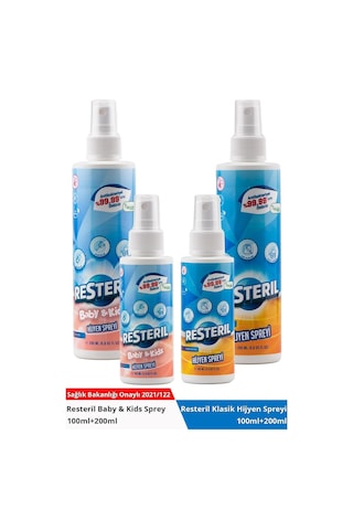 Resteril Doğal Alkolsüz Parfümsüz Bebek Alanı ve Aile Yüzey Hijyen Spreyi 600 ML