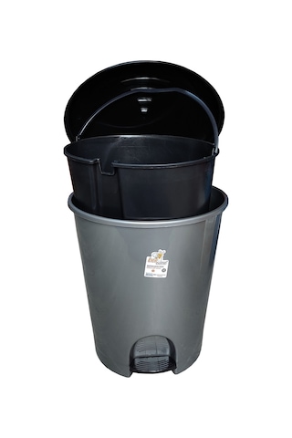 Akay Plastik Bee Home Pedallı Basmalı Açılır Kapak Çöp Kutusu Kov Gri