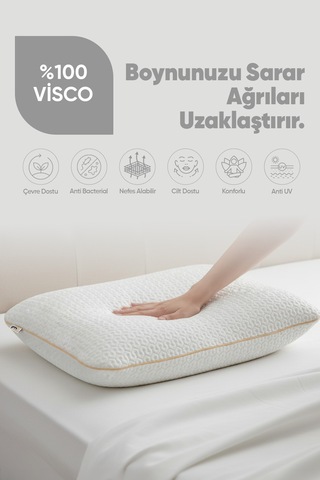 Visko Yastık - Ortopedik Uyku Yastığı - Tombul Düz Visco Yastık - Cilt Dostu Anti Uv Beyaz