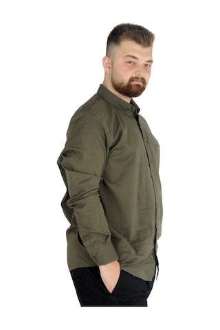 Mode Xl Büyük Beden Erkek Keten Cepli Gömlek 20386 Haki 001