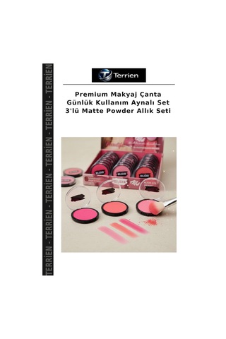 Premium Makyaj Çanta Günlük Kullanım Aynalı Set 3'lü Matte Powder Allık Seti Çok Renkli