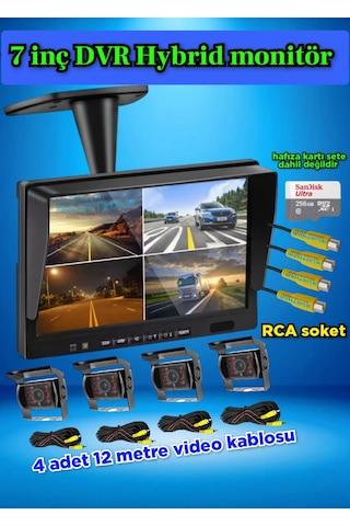7 İnç Dvr Ekran 4 Adet Metal Kasa Ledli Kamera Seti 12 24 Volt