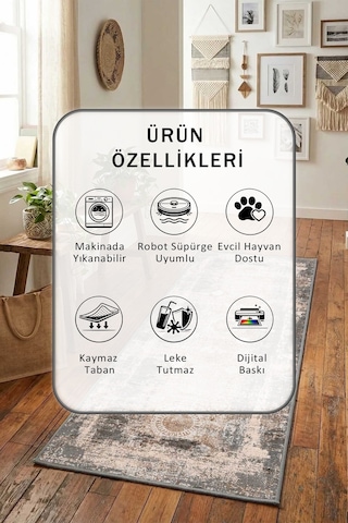 Kirman Krem Yıkanabilir Yolluk