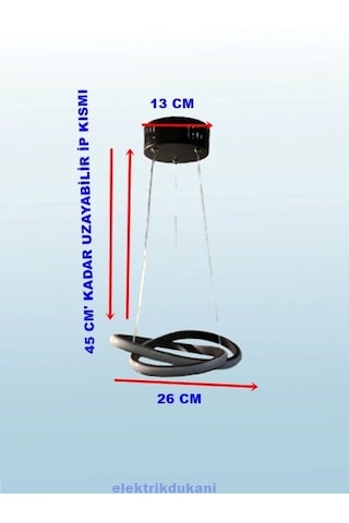 Dmr Küçük Dalga Sarkıt Led Avize Siyah Kasa Üç Renk 6500k/4000k/3000k Beyaz Ilık/beyaz/sarı Günışı Çok Renkli