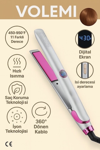 Volemi Vm-004 Profesyonel Seramik Plakalı Saç Düzleştirici Hızlı Isınma Dijital Led Ekran