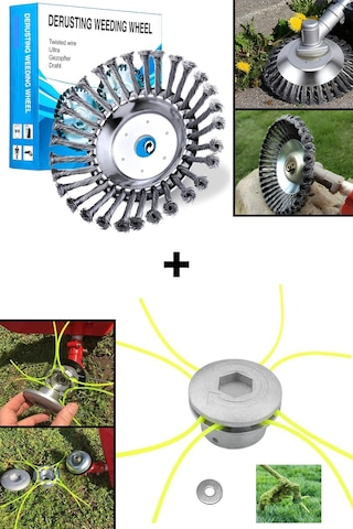 Tüm Benzinli Tırpanlara Uyumlu Örümcek Mantar Misina Başlık Ve Telli Fırça 2 Li Çim Kesici Set