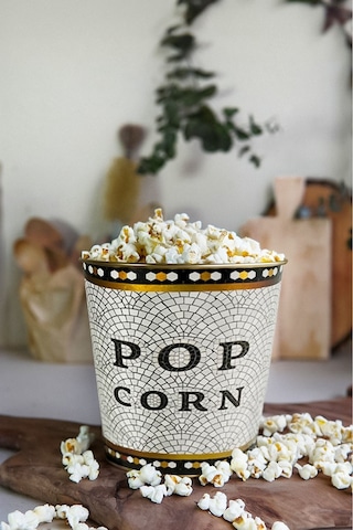 Metal Popcorn Kutusu - Patlamış Mısır Kovası 13.5 Cm, Mosaic Er149-1o Desenli