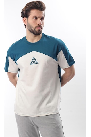 Madmext Petrol Mavisi Overfit Garnili Erkek T-shirt E7104 Petrol Mavisi