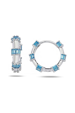 Brezza Lusso Jewelry Aquamarin Baget Taşlı Pırlanta Model Kadın Gümüş Küpe 18 Mm
