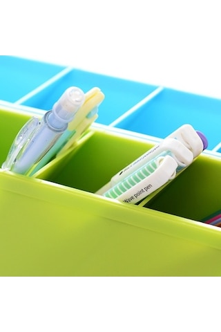 Willowhaven 2 Adet Çok Fonksiyonlu 4 Izgara Masaüstü Kalemlik Ofis Okul Plastik Kutu Masa Kalem Organizatör Mavi Mavi