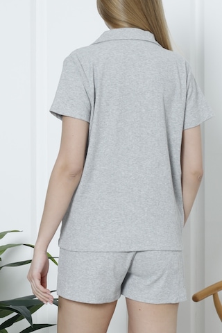 Kadın Şortlu Pijama Takımı Kısa Kollu Kaşkorse Salaş Cepli Gri Nıc1070 R09 Gri
