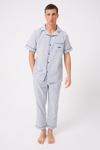 L'espadon Marısılk Seastrıpe Erkek Dokuma Yazlık Kısa Kollu Pantolonlu Pijama & Lounge Takımı-3196 Mavi