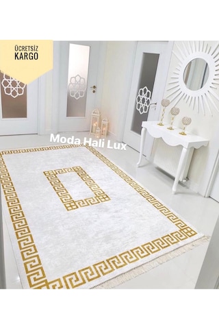 Şehzade Gold Beyaz Kaymaz Taban Yıkanabilir Halı