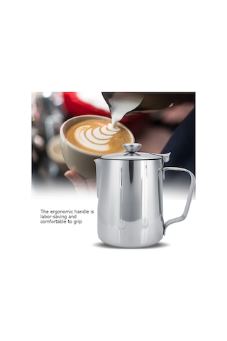 Shineyee 350ml Paslanmaz Çelik Kapaçklı Kahve Sütü Köpürtme Kasesi - Dökmeyi Önleyen Spout Ve Ergonomik Kolu