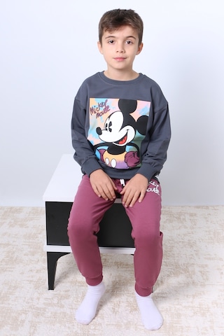 Erkek Çocuk Eşofman Takımı Mickey Mouse Baskılı Ribanalı F4 Vişne Çürüğü