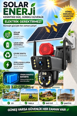 Pro 10mp 4g Solar Güvenlik Kamerası Sim Kartlı Ptz Renkli Gece Görüş Ip66 1 Yıl 60gb İnternet Hediye