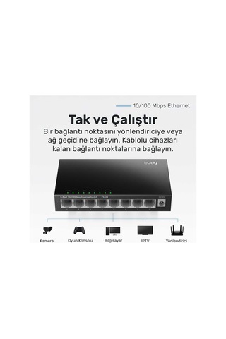 Cudy Fs108 8port 10/100mbps Duvar Montajlı Metal Masaüstü Switch