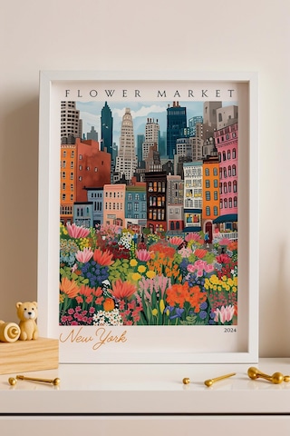 New York Amerika Çerçeveli Tablo Seyahat Severlere Salon Ve Ofis İçin Estetik Duvar Dekoru Travel Flower Market