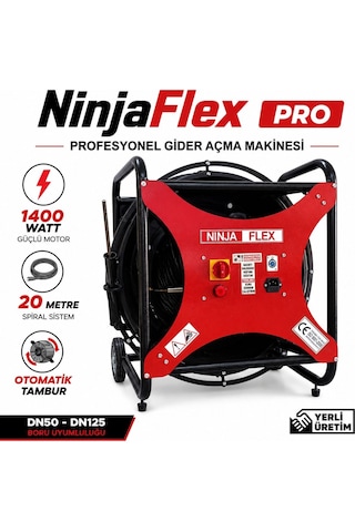 Ninjaflex Pro Profesyonel Gider Açma Makinesi 20 Metre Otomatik Tamburlu 1400 Watt El Kumandalı