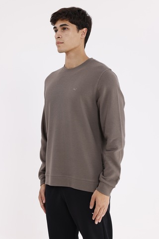 Rowinger Yatay Dokulu Ottoman Yüzey Tonal Logo Detaylı Bisiklet Yaka Standart Kalıp Sweatshirt Antracite