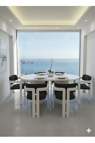 Noıre Ahşap Modern Yemek Masası 6 Kişilik Yemek Masa Takımı Beyaz Antrasit