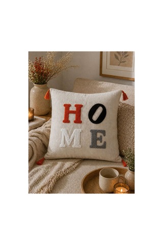 Punch Nakışlı Kırlent Kılıfı 45x45 Cm Kırlangıç Home Çapa Çiçek Desenli Turuncu-home