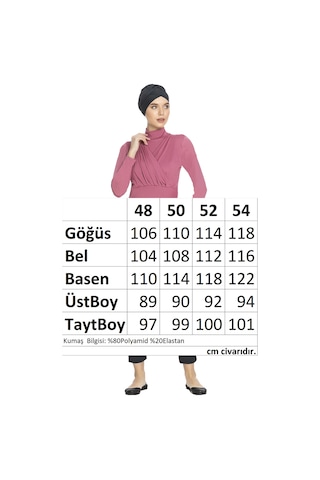Büyük Beden Likralı Tam Kapalı Tesettür Mayo 1285 Pembe Pembe