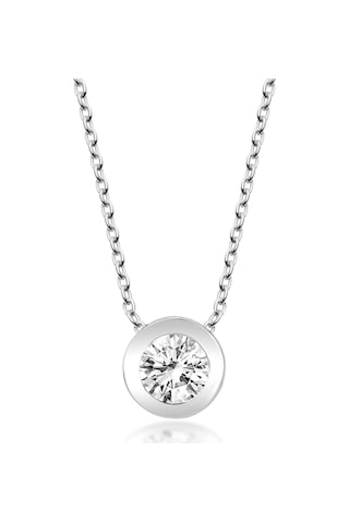 Swarovski Tek Taş Yuvarlak Detaylı 925 Ayar Gerçek Gümüş Kadın Kolye