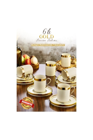 Grimorlife Altın Yaldızlı Gold 6 Kişilik Porselen Fincan Seti 12 Parça Türk Kahvesi Takımı Kahve Fincanı 100 Ml Gold