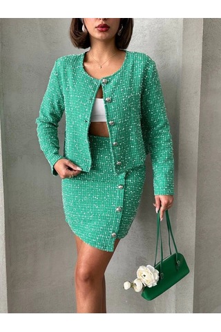 Ceketli Etek Takım Chl Kumaş Yeşil H24443 Yeşil
