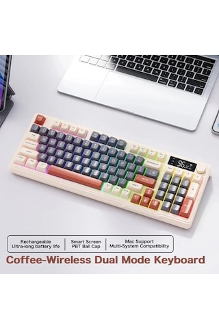 Miaextreme Atasoft Freewolf M96 Bluetooth/2.4g Kablosuz Klavye Işıklı Usb Type-c Kablolu Şarj Gösterge Panelli