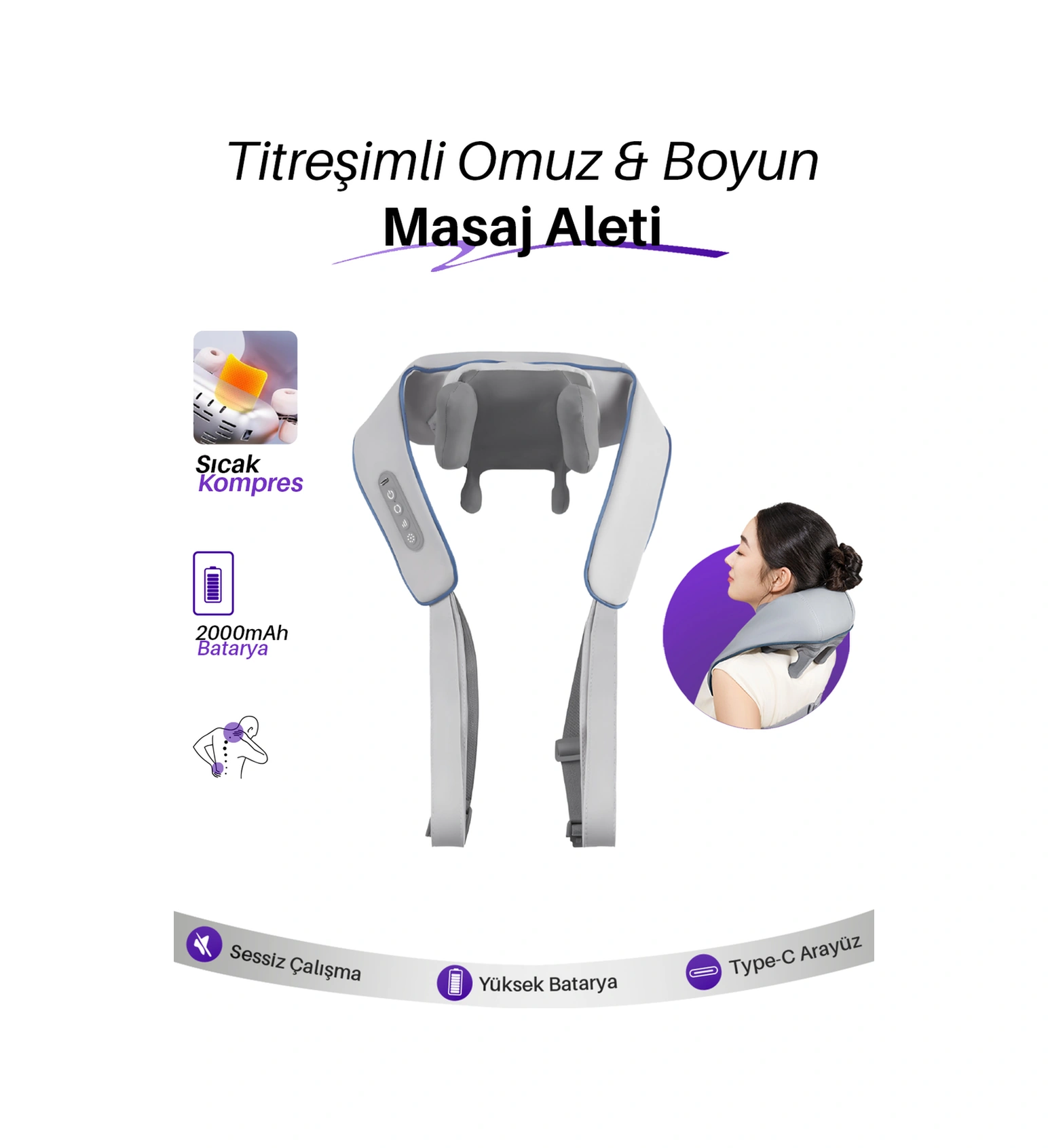 Auhma Amg31 Titreşimli Omuz Ve Boyun Masaj Aleti Isıtmalı 5d Masaj Başlığı Sessiz Güçlü Motor Gri