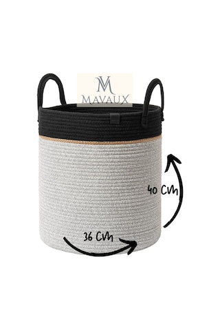 Mavaux Çok Amaçlı, 40cm-36cm Büyük Boy, Yanları Saplı, Sepet, Jüt, Hasır, Dokuma Sepet, Düzenleyici Grijütsiyah