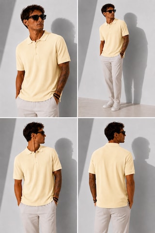 Ribana Erkek Kısa Kollu Fitilli Yarım Düğme Kapama Polo Yaka T-shirt 26001 Sarı