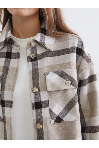 Lcw Comfort Kahverengi Ekose Oversize Kadın Gömlek