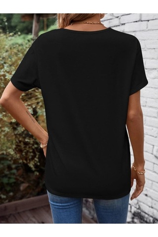 Ahes Shopping Kadın Kısa Kollu Önden Çapraz Detay V Yakalı Viskon Bluz Siyah
