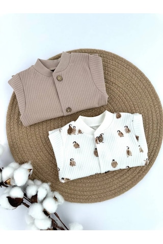 Svetik 2'li Yeni Doğanlar İçin Düğazlı Body Seti 391020892 Sütlü