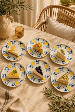 Limon 6 Lı 20 Cm Seramik Pasta Ve Servis Tabağı Seti Beyaz