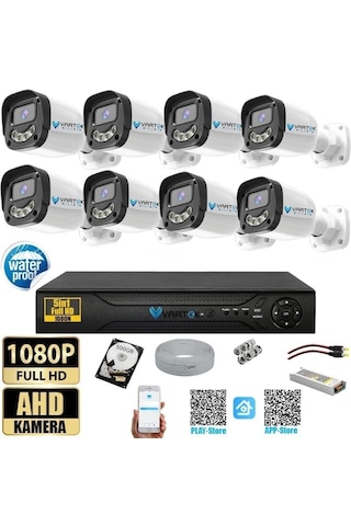 8 Kameralı Full HD Güvenlik Kamera Seti 500GB HDD 5MP Gece (Renkli) Görüşlü - Sabit IP Gerektirmez