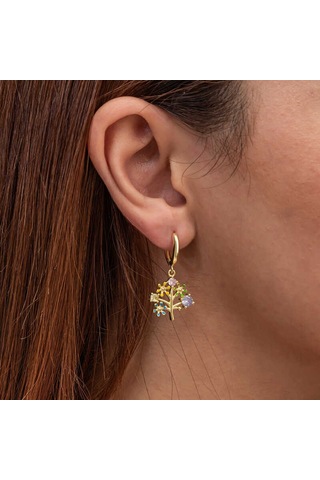 Artsmagazinmücevher Gümüş Gold Renkli Taşlı Hayat Ağacı Kadın Küpe